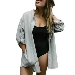 Line + Tow Utility Buttondown Shirt Blue  Stripe White Cotton Women's size Small